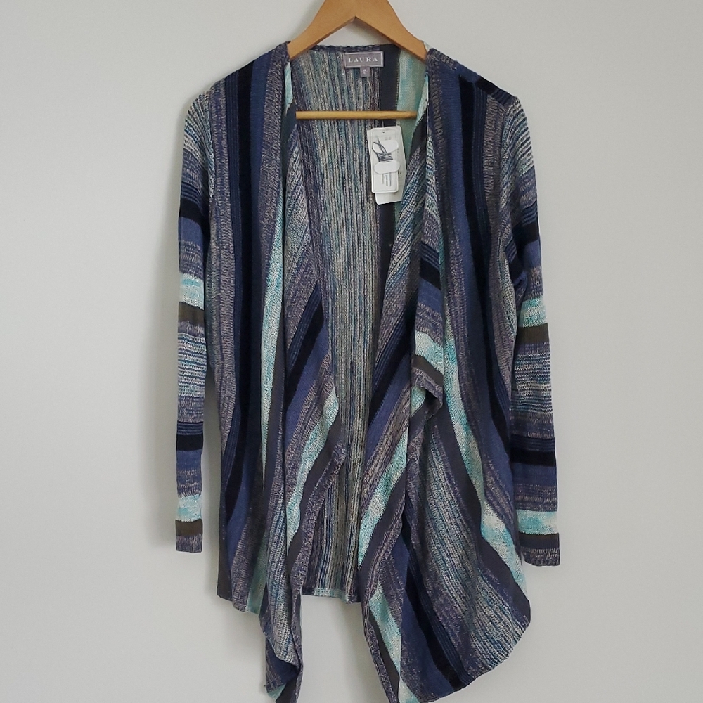 Laura Draped High Low Knit Striped Cardigan